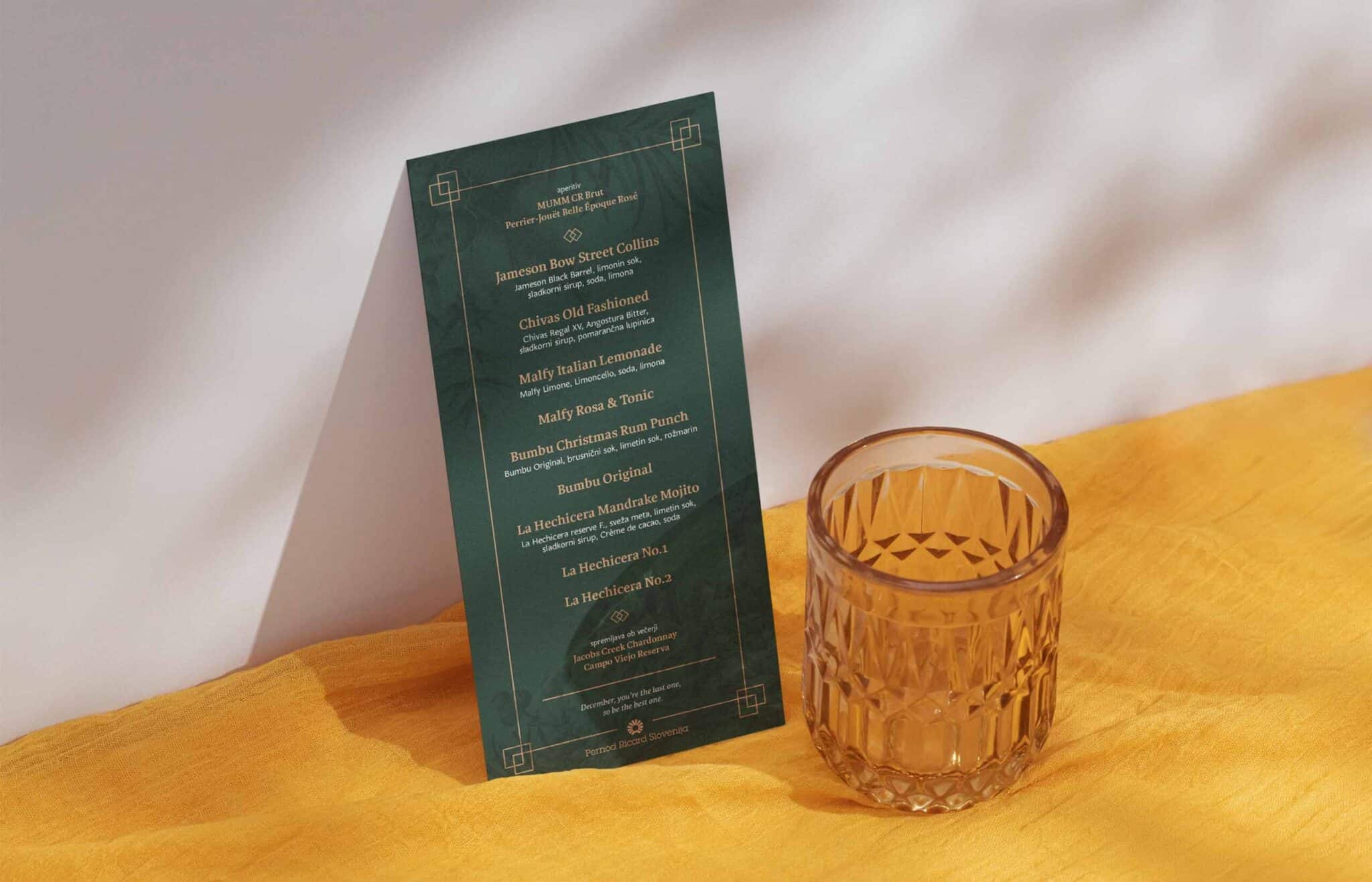Pernod Ricard oblikovanje menuja pijač.