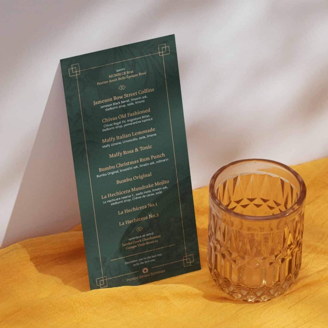 Pernod Ricard oblikovanje menuja pijač.